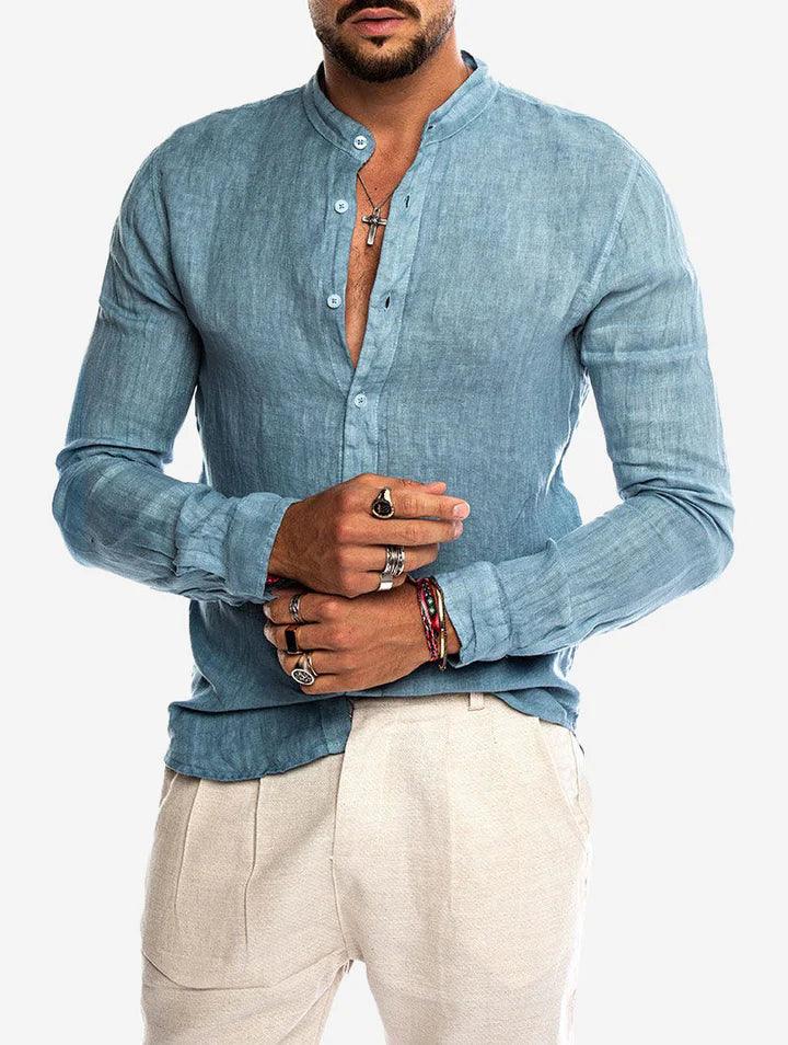 Camisa Manga Longa de Linho 100% – Gola Padre