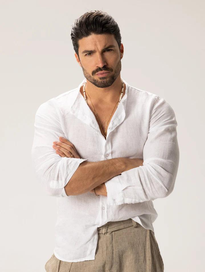 Camisa Manga Longa de Linho 100% – Gola Padre