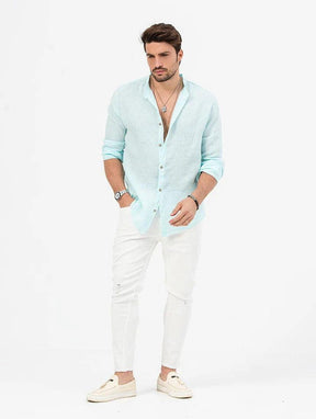 Camisa Manga Longa de Linho 100% – Gola Padre