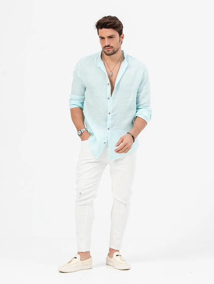 Camisa Manga Longa de Linho 100% – Gola Padre