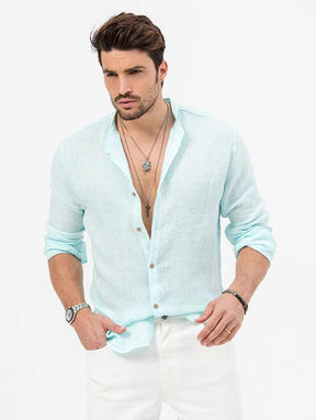 Camisa Manga Longa de Linho 100% – Gola Padre
