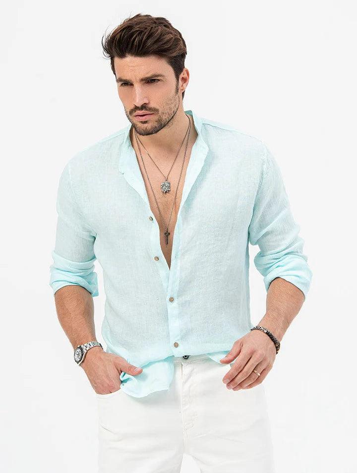Camisa Manga Longa de Linho 100% – Gola Padre