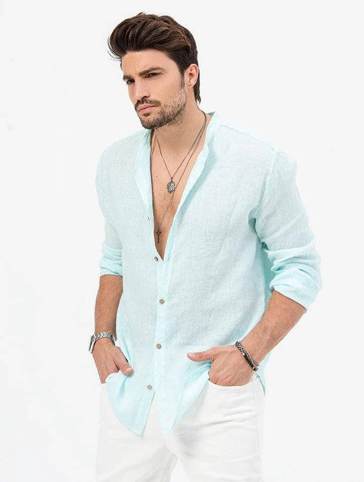 Camisa Manga Longa de Linho 100% – Gola Padre