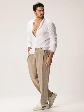 Camisa Manga Longa de Linho 100% – Gola Padre