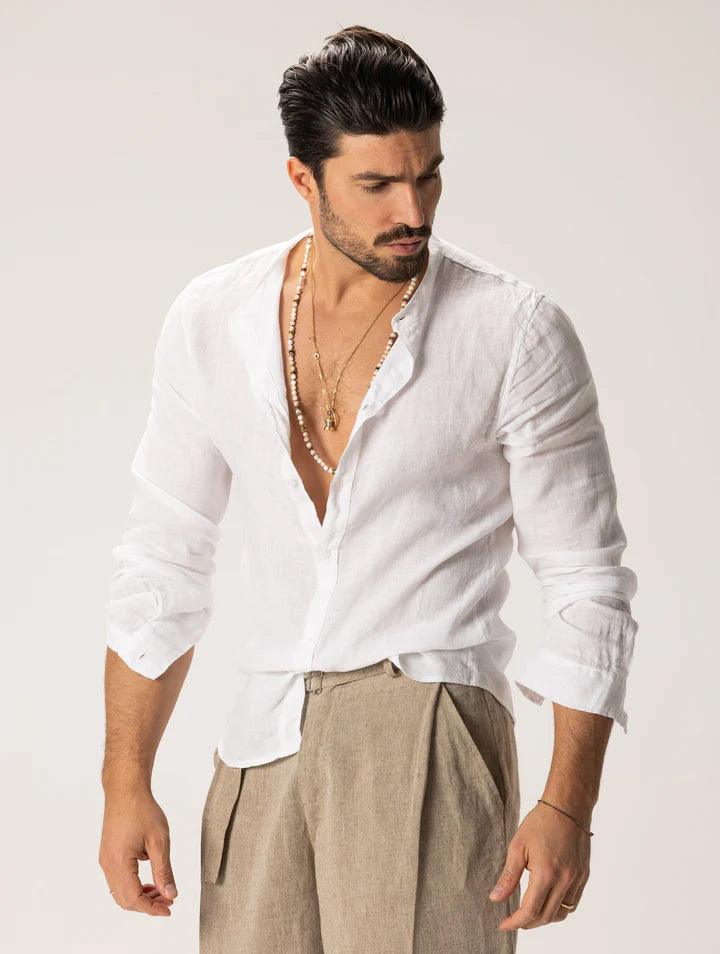 Camisa Manga Longa de Linho 100% – Gola Padre