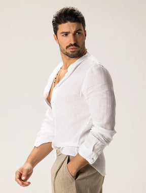 Camisa Manga Longa de Linho 100% – Gola Padre