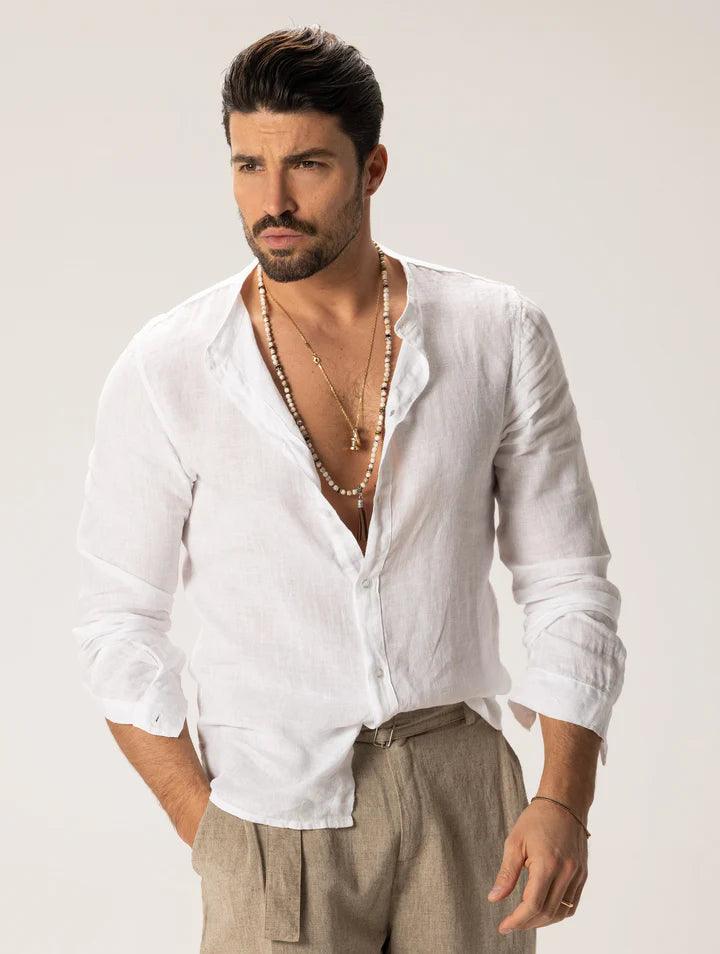 Camisa Manga Longa de Linho 100% – Gola Padre