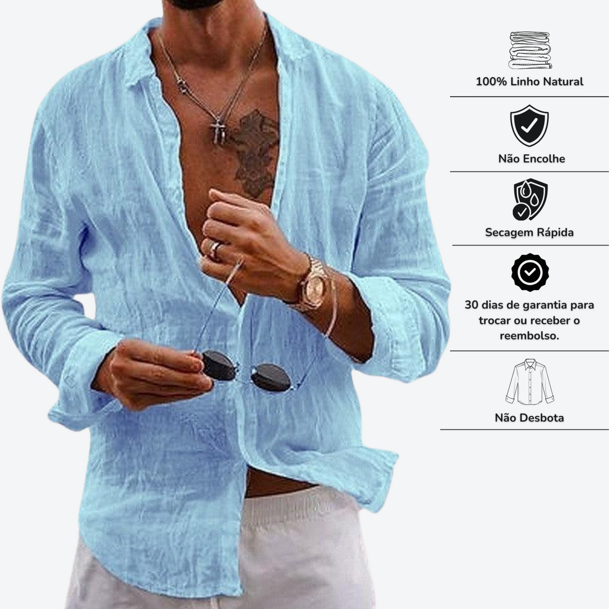 Camisa Manga Longa de Linho Puro 100% -  Firenze Luxe