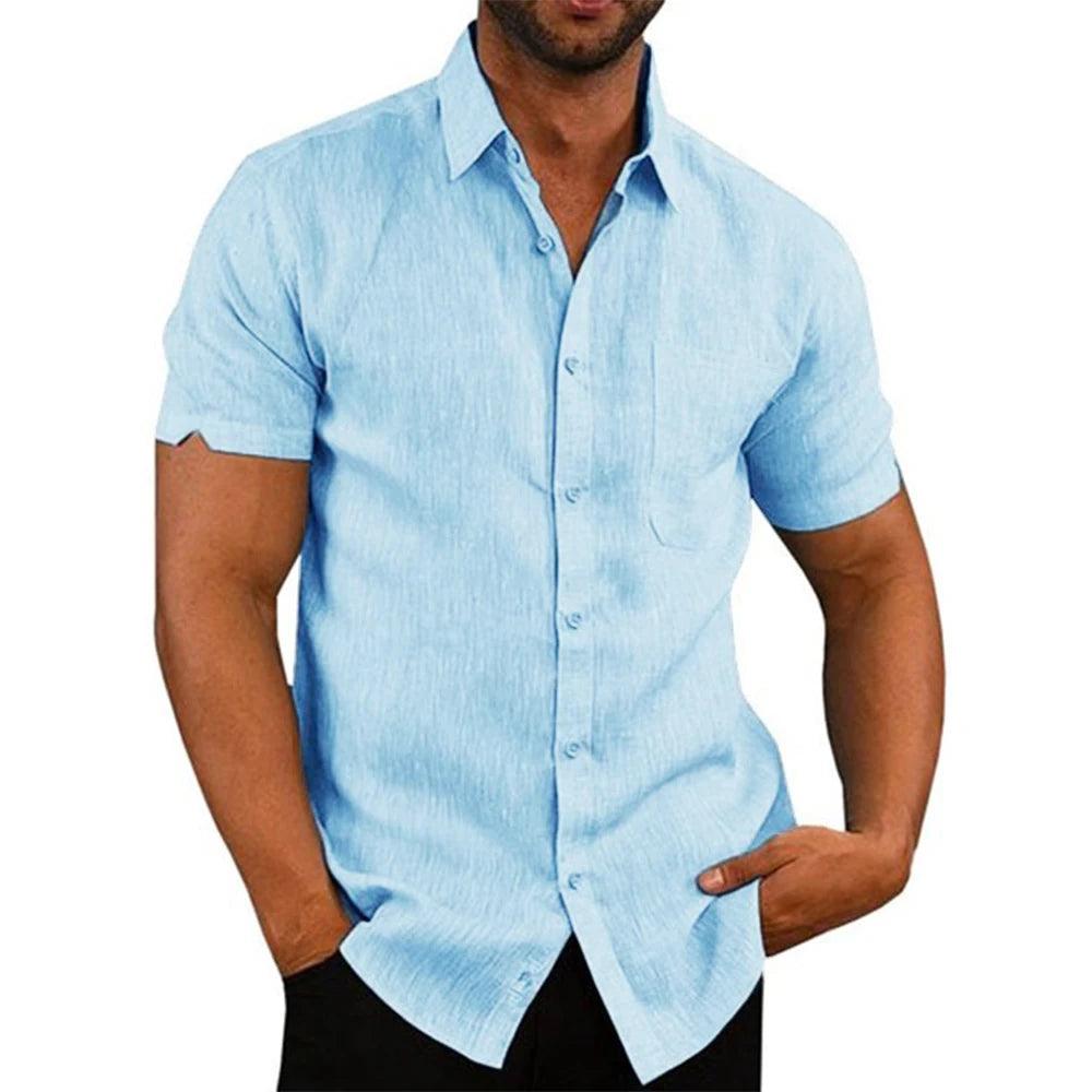 Camisa Manga Curta de linho 100% Com Bolso -  Milano