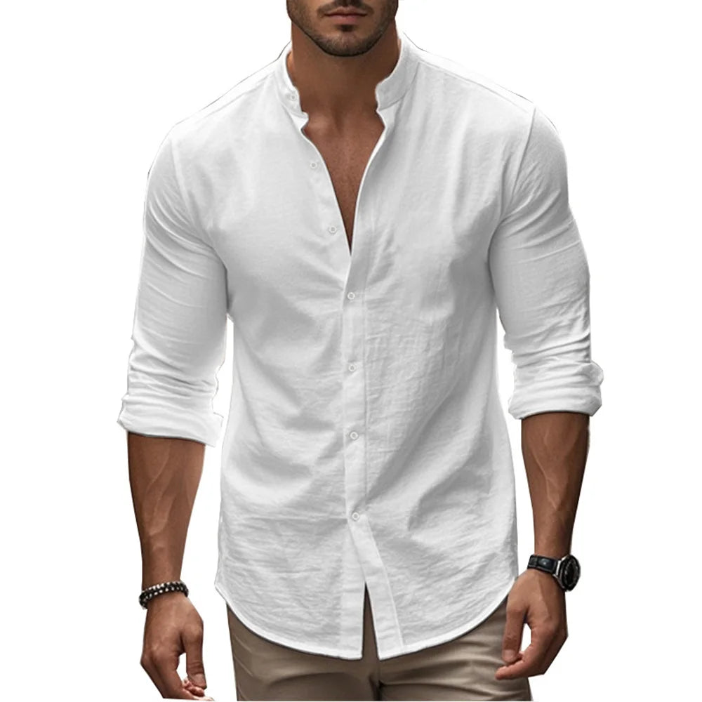 Camisa Masculina Slim Fit em Linho Puro – Gola Padre | Mancini Bellini