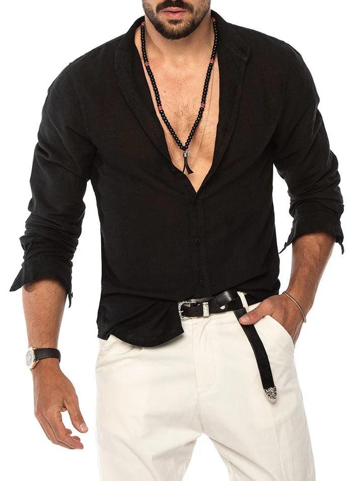 Camisa Manga Longa de Linho 100% – Gola Padre